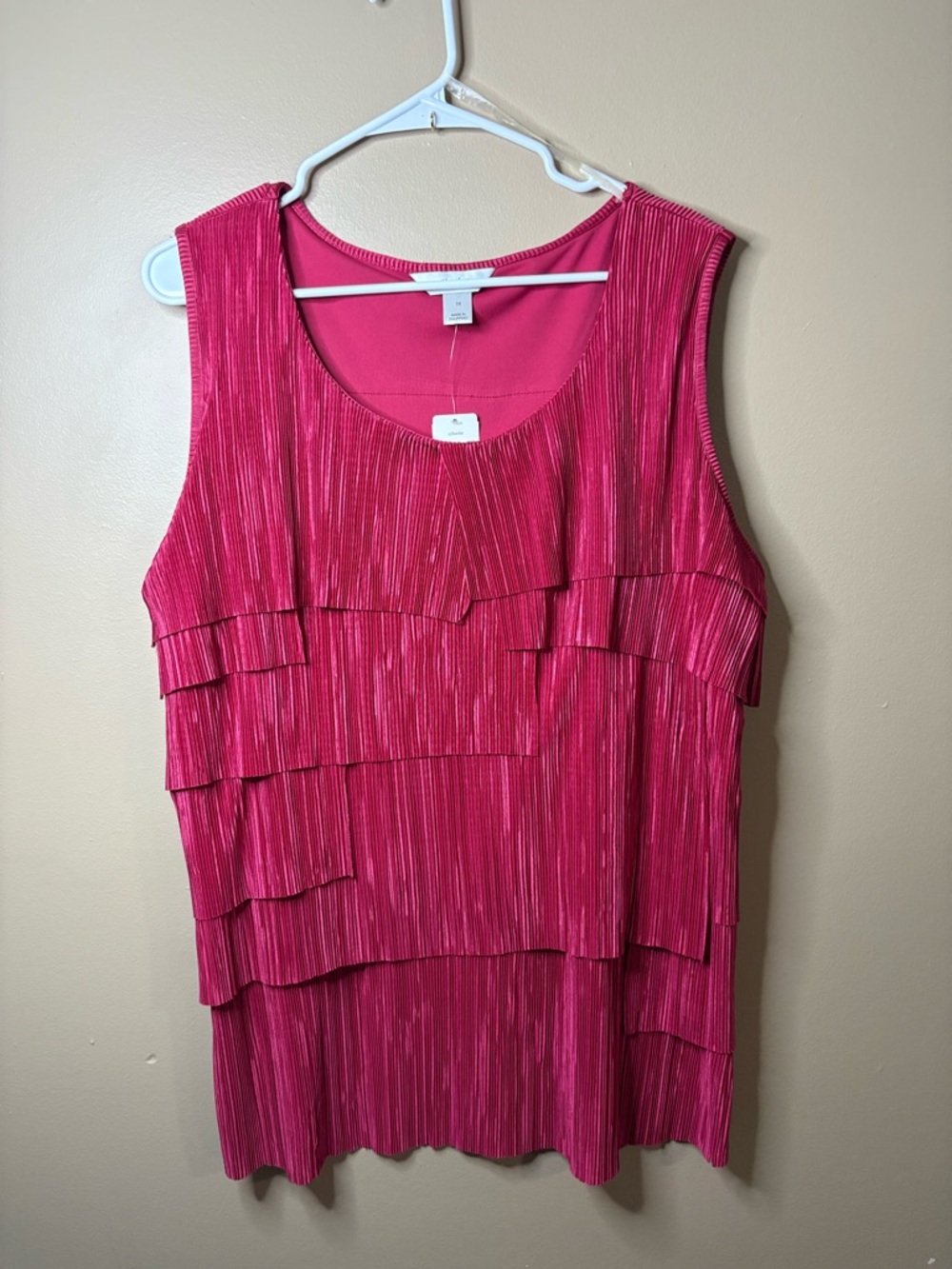 CJ Banks Pink Tiered Sleeveless Ruffle Blouse